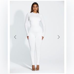 NWT Naked Wardrobe All Body Jumpsuit White Bodycon Bodysuit Long Sleeve